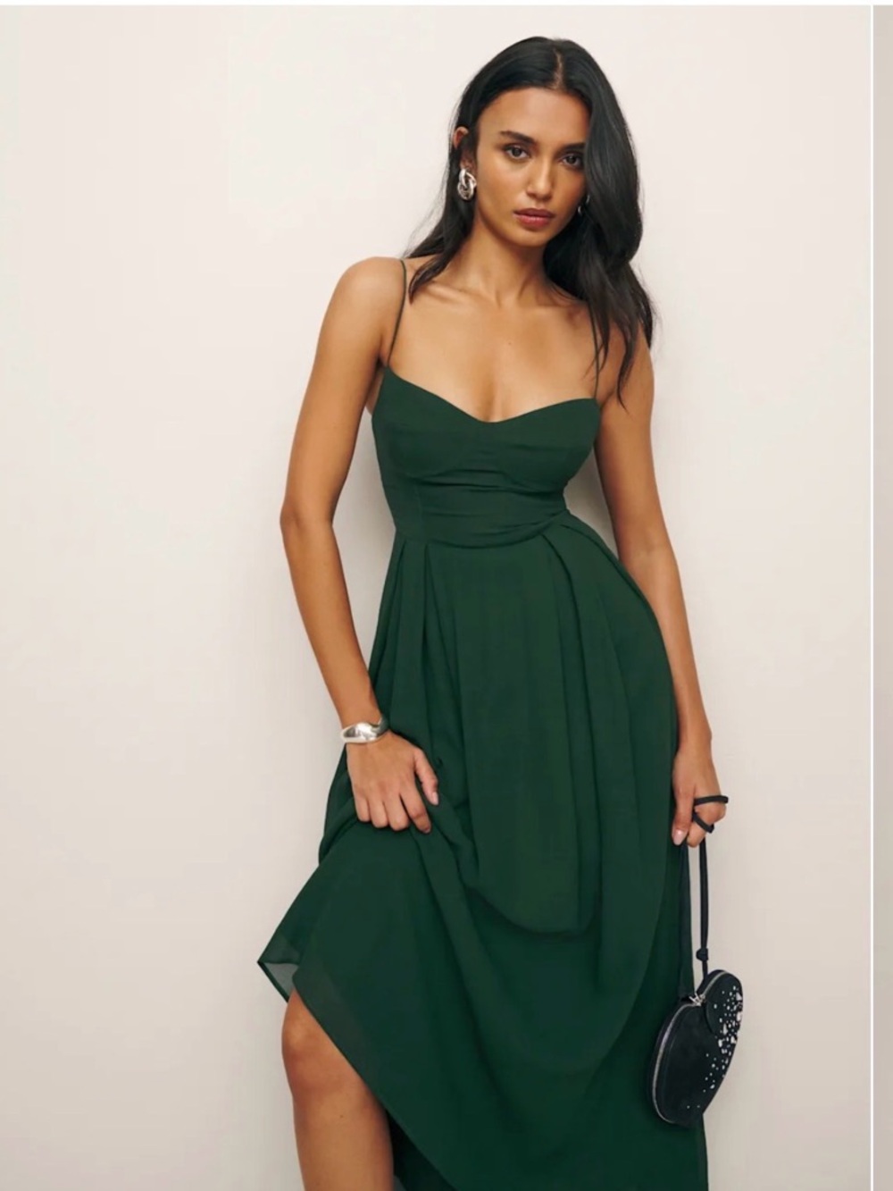 REFORMATION Jaelyn Midi Dress – Emerald Green – Size 8 – Pristine Condition - Picture 2 of 5